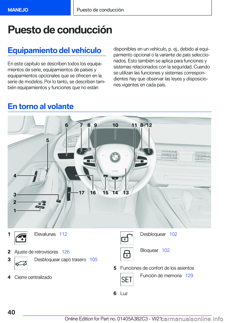 BMW Z4 2022  Manuales de Empleo (in Spanish) �P�u�e�s�t�o��d�e��c�o�n�d�u�c�c�i�