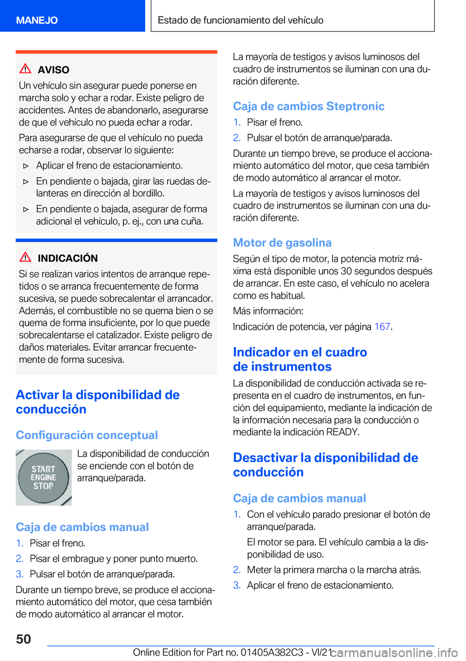BMW Z4 2022  Manuales de Empleo (in Spanish) �A�V�I�S�O
�U�n��v�e�h�