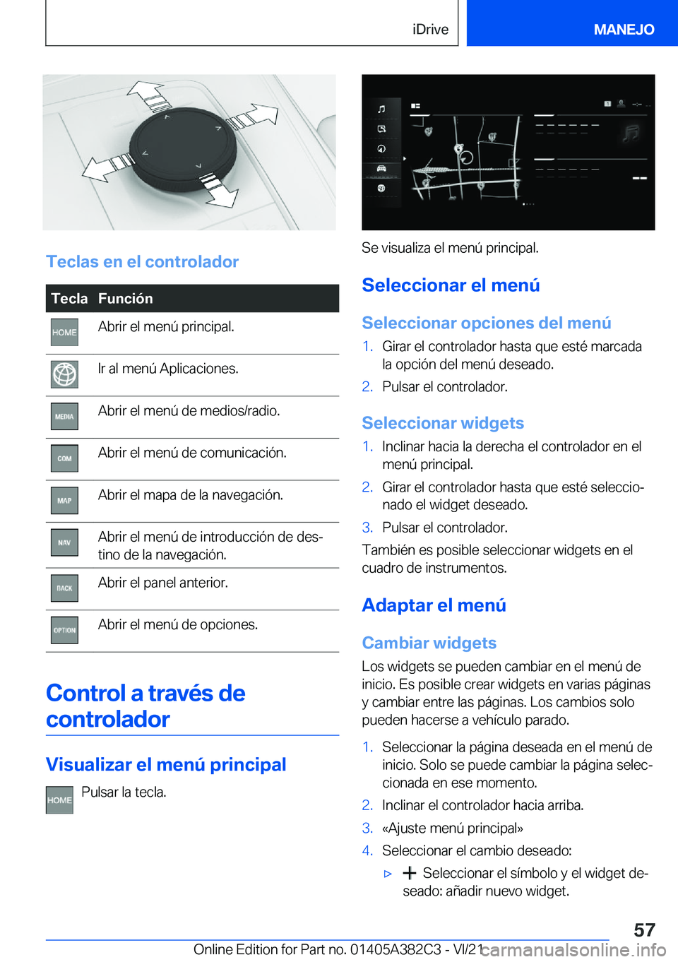 BMW Z4 2022  Manuales de Empleo (in Spanish) �T�e�c�l�a�s��e�n��e�l��c�o�n�t�r�o�l�a�d�o�r
�T�e�c�l�a�F�u�n�c�i�