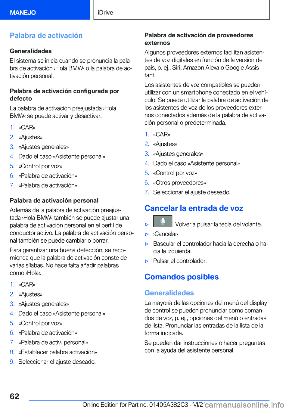 BMW Z4 2022  Manuales de Empleo (in Spanish) �P�a�l�a�b�r�a��d�e��a�c�t�i�v�a�c�i�