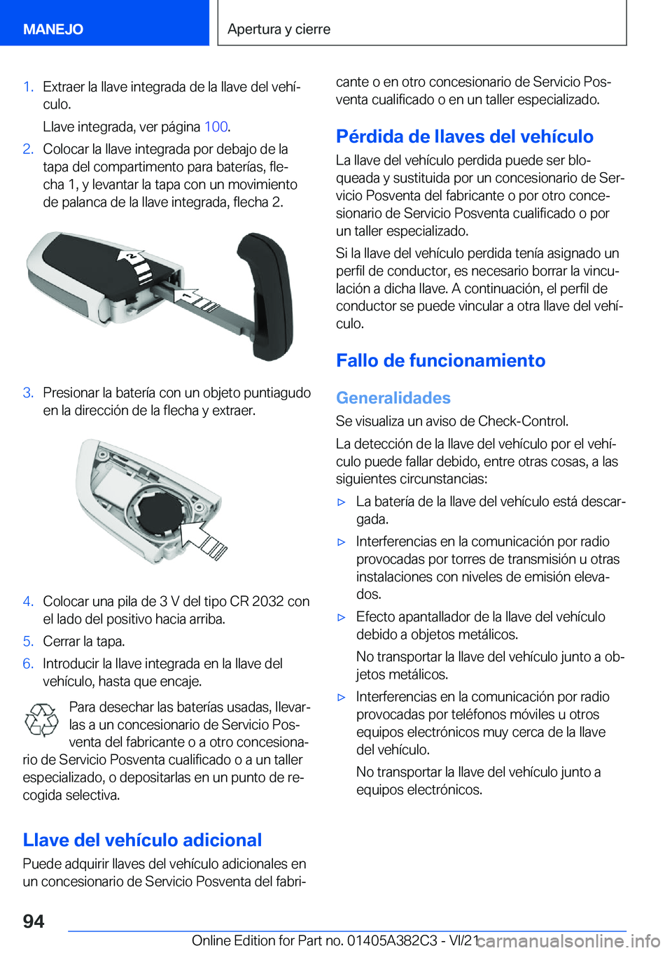BMW Z4 2022  Manuales de Empleo (in Spanish) �1�.�E�x�t�r�a�e�r��l�a��l�l�a�v�e��i�n�t�e�g�r�a�d�a��d�e��l�a��l�l�a�v�e��d�e�l��v�e�h�