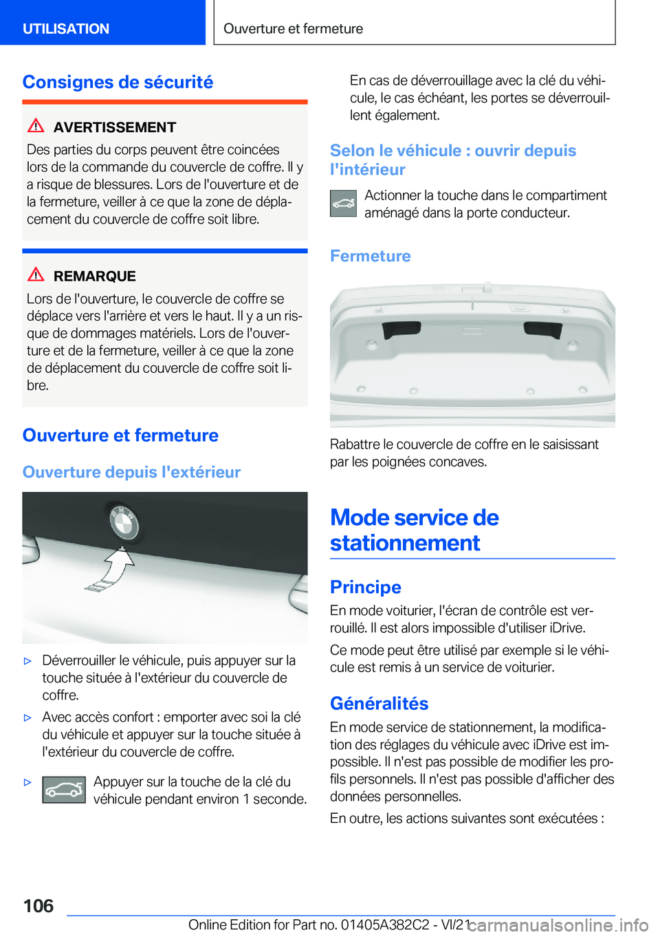BMW Z4 2022  Notices Demploi (in French) �C�o�n�s�i�g�n�e�s��d�e��s�é�c�u�r�i�t�é
�A�V�E�R�T�I�S�S�E�M�E�N�T
�D�e�s��p�a�r�t�i�e�s��d�u��c�o�r�p�s��p�e�u�v�e�n�t��ê�t�r�e��c�o�i�n�c�é�e�s
�l�o�r�s��d�e��l�a��c�o�m�m�a�n�d�e��
