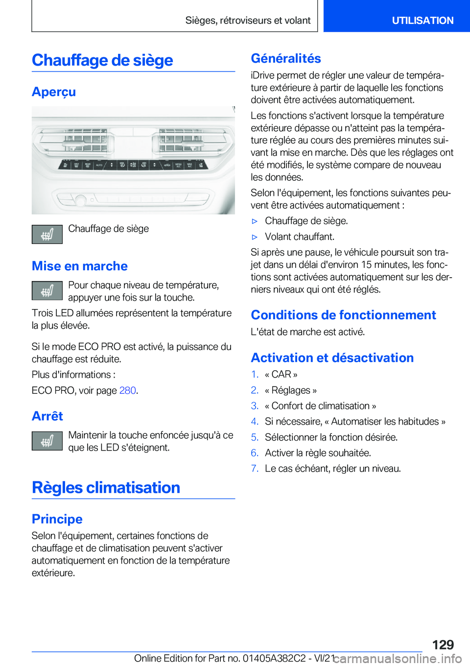 BMW Z4 2022  Notices Demploi (in French) �C�h�a�u�f�f�a�g�e��d�e��s�i�è�g�e
�A�p�e�r�ç�u
�C�h�a�u�f�f�a�g�e��d�e��s�i�è�g�e
�M�i�s�e��e�n��m�a�r�c�h�e �P�o�u�r��c�h�a�q�u�e��n�i�v�e�a�u��d�e��t�e�m�p�é�r�a�t�u�r�e�,
�a�p�p�u�y�