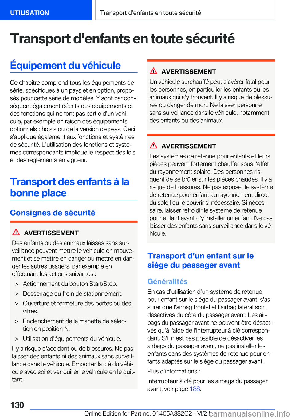 BMW Z4 2022  Notices Demploi (in French) �T�r�a�n�s�p�o�r�t��d�'�e�n�f�a�n�t�s��e�n��t�o�u�t�e��s�é�c�u�r�i�t�é�