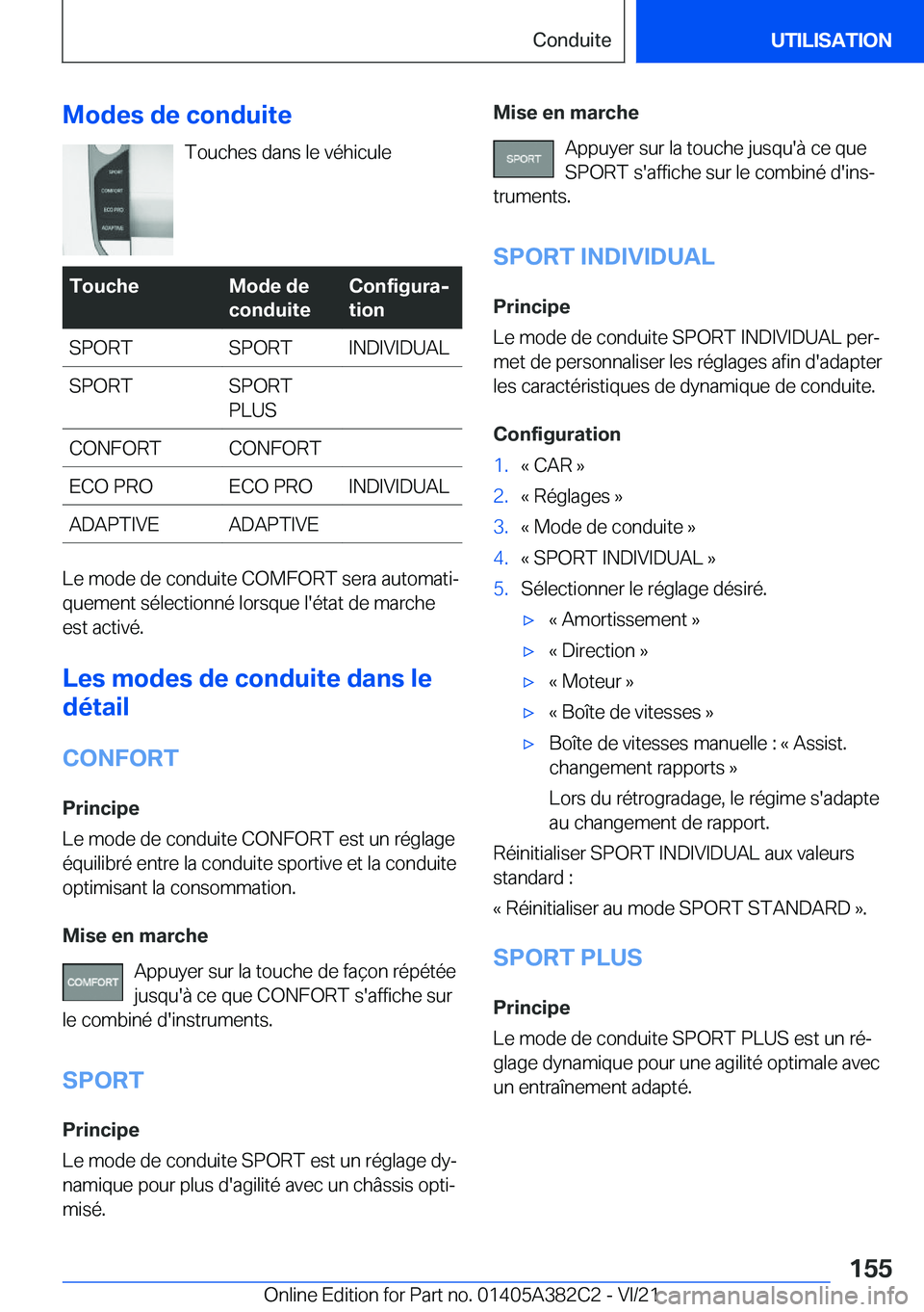 BMW Z4 2022  Notices Demploi (in French) �M�o�d�e�s��d�e��c�o�n�d�u�i�t�e�T�o�u�c�h�e�s��d�a�n�s��l�e��v�é�h�i�c�u�l�e�T�o�u�c�h�e�M�o�d�e��d�e
�c�o�n�d�u�i�t�e�C�o�n�f�i�g�u�r�aj
�t�i�o�n�S�P�O�R�T�S�P�O�R�T�I�N�D�I�V�I�D�U�A�L�S�P�
