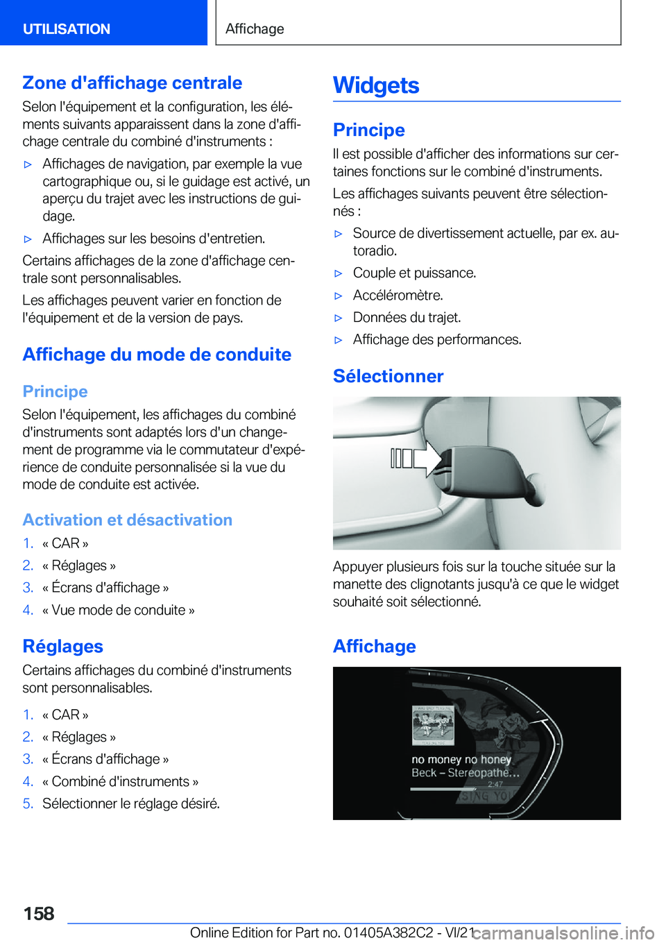 BMW Z4 2022  Notices Demploi (in French) �Z�o�n�e��d�'�a�f�f�i�c�h�a�g�e��c�e�n�t�r�a�l�e�S�e�l�o�n��l�'�é�q�u�i�p�e�m�e�n�t��e�t��l�a��c�o�n�f�i�g�u�r�a�t�i�o�n�,��l�e�s��é�l�éj�m�e�n�t�s��s�u�i�v�a�n�t�s��a�p�p�a�r�a�