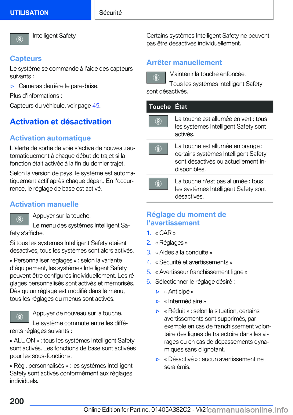 BMW Z4 2022  Notices Demploi (in French) �I�n�t�e�l�l�i�g�e�n�t��S�a�f�e�t�y
�C�a�p�t�e�u�r�s
�L�e��s�y�s�t�è�m�e��s�e��c�o�m�m�a�n�d�e��