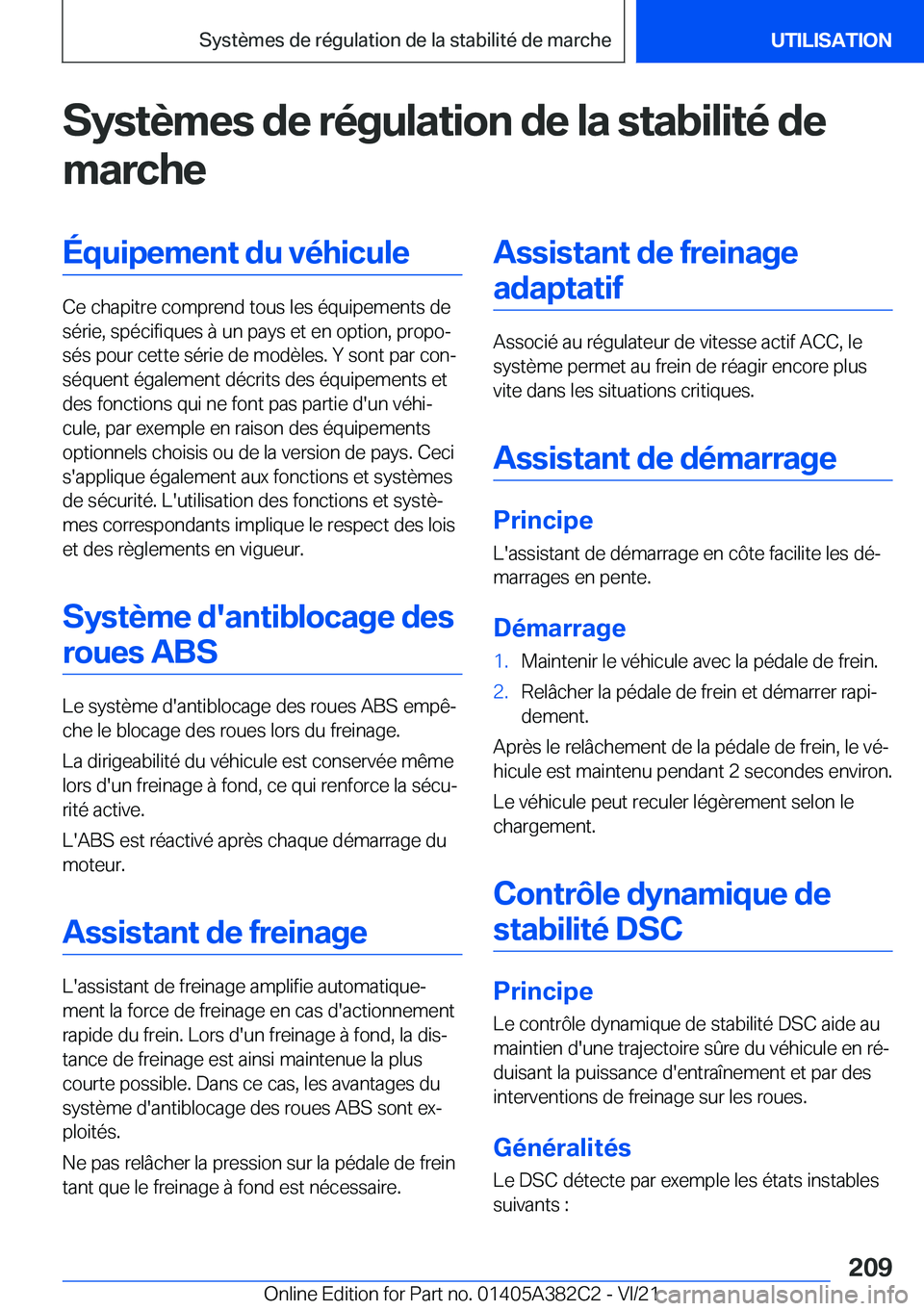 BMW Z4 2022  Notices Demploi (in French) �S�y�s�t�è�m�e�s��d�e��r�é�g�u�l�a�t�i�o�n��d�e��l�a��s�t�a�b�i�l�i�t�é��d�e�m�a�r�c�h�e�