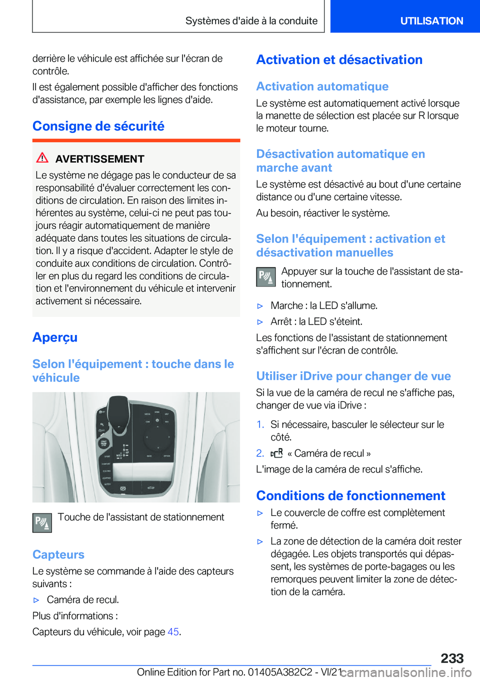 BMW Z4 2022  Notices Demploi (in French) �d�e�r�r�i�è�r�e��l�e��v�é�h�i�c�u�l�e��e�s�t��a�f�f�i�c�h�é�e��s�u�r��l�'�é�c�r�a�n��d�e�c�o�n�t�r�