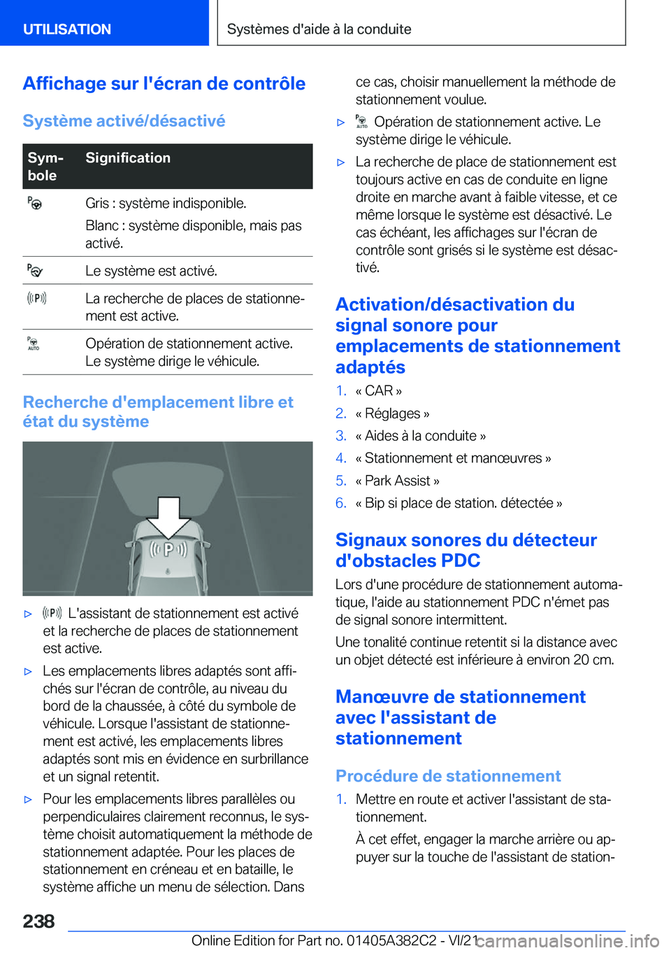 BMW Z4 2022  Notices Demploi (in French) �A�f�f�i�c�h�a�g�e��s�u�r��l�'�é�c�r�a�n��d�e��c�o�n�t�r�
