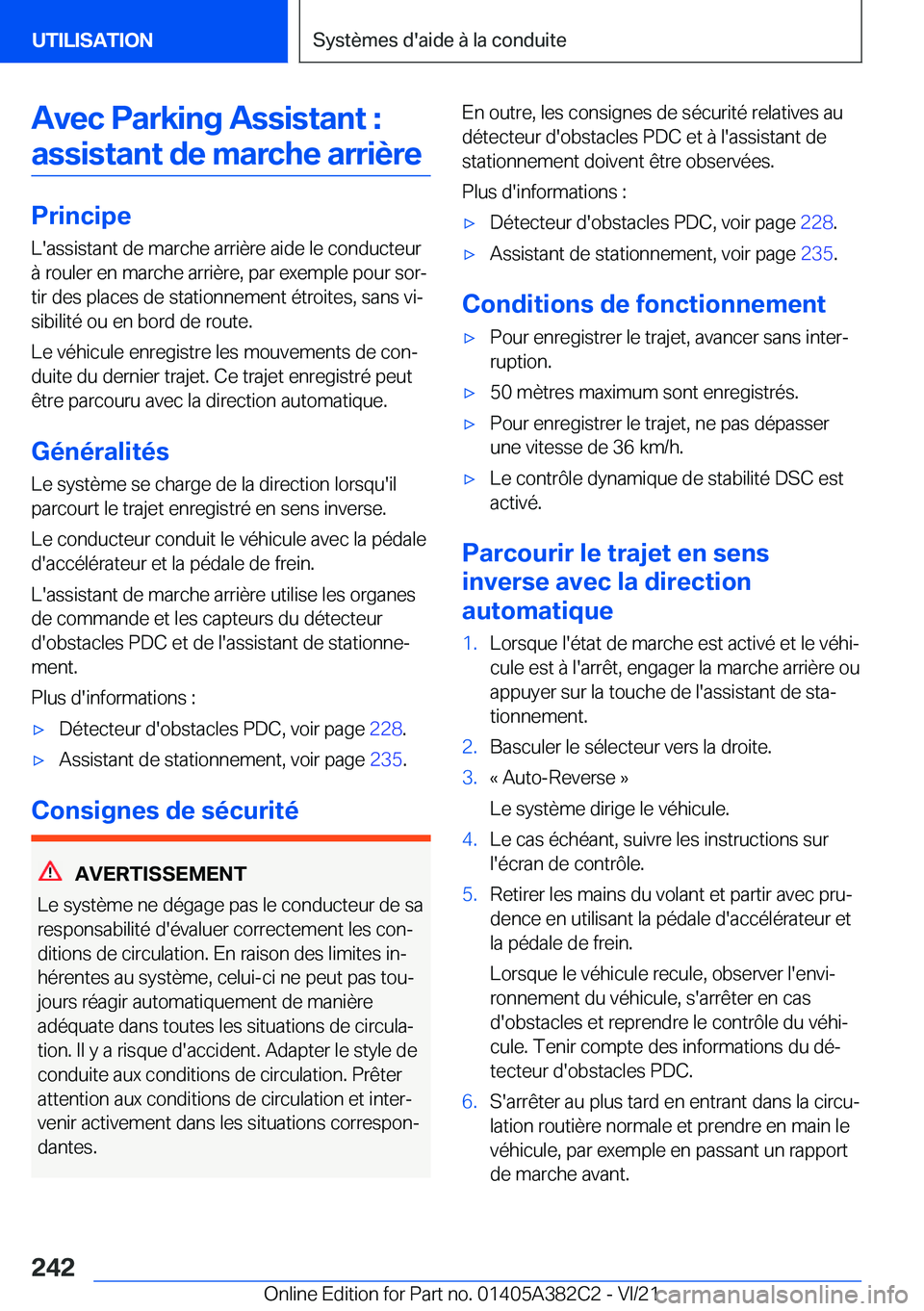 BMW Z4 2022  Notices Demploi (in French) �A�v�e�c��P�a�r�k�i�n�g��A�s�s�i�s�t�a�n�t��:�a�s�s�i�s�t�a�n�t��d�e��m�a�r�c�h�e��a�r�r�i�è�r�e
�P�r�i�n�c�i�p�e
�L�'�a�s�s�i�s�t�a�n�t��d�e��m�a�r�c�h�e��a�r�r�i�è�r�e��a�i�d�e��l�e