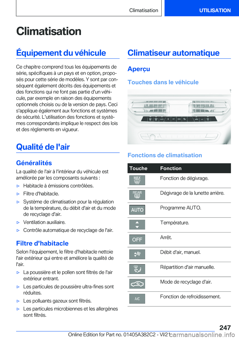 BMW Z4 2022  Notices Demploi (in French) �C�l�i�m�a�t�i�s�a�t�i�o�n�