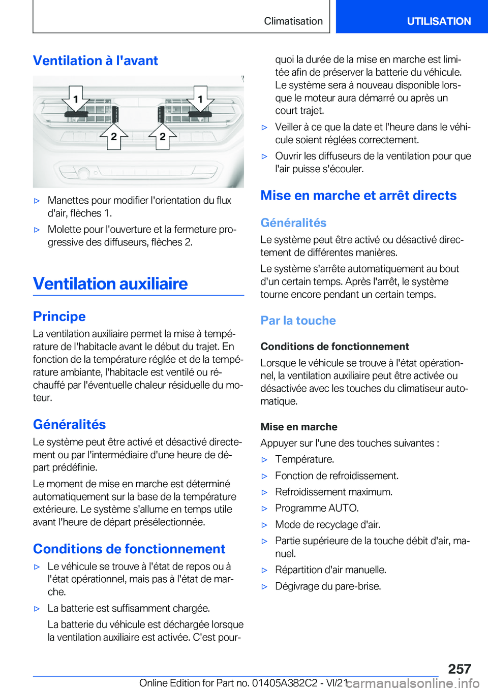 BMW Z4 2022  Notices Demploi (in French) �V�e�n�t�i�l�a�t�i�o�n��