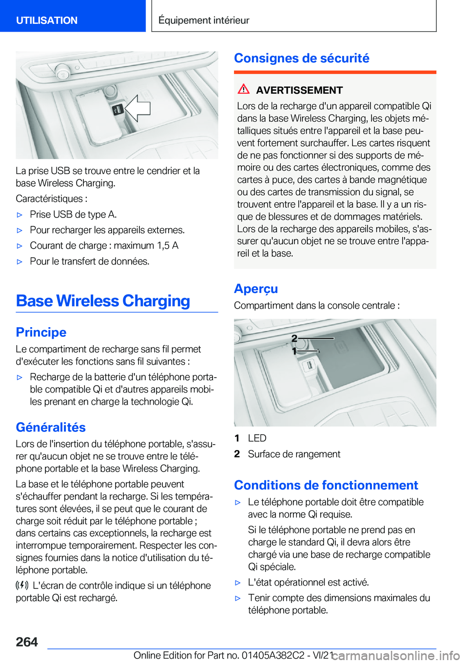 BMW Z4 2022  Notices Demploi (in French) �L�a��p�r�i�s�e��U�S�B��s�e��t�r�o�u�v�e��e�n�t�r�e��l�e��c�e�n�d�r�i�e�r��e�t��l�a�b�a�s�e��W�i�r�e�l�e�s�s��C�h�a�r�g�i�n�g�.
�C�a�r�a�c�t�é�r�i�s�t�i�q�u�e�s��:
'x�P�r�i�s�e��U�S�
