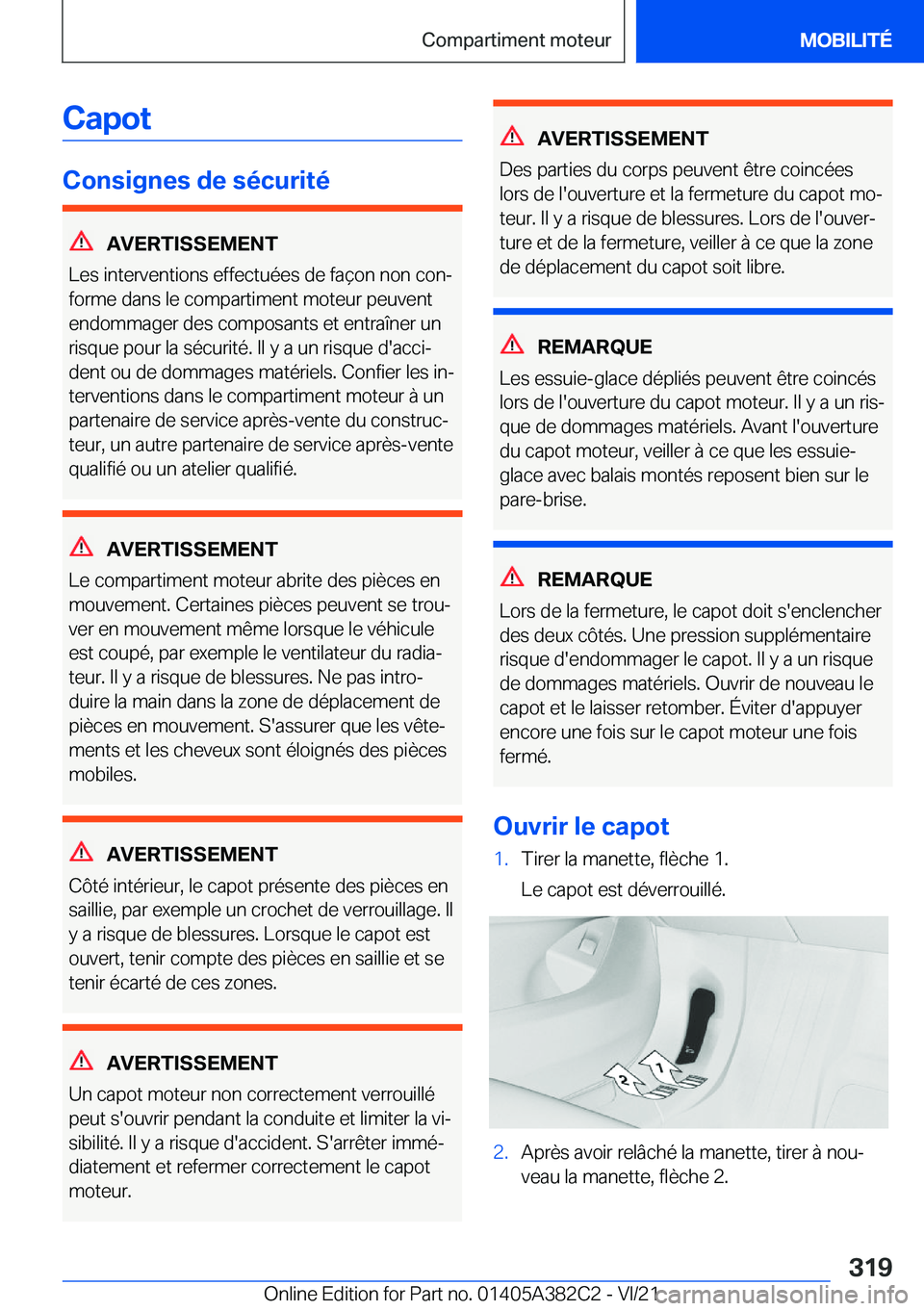 BMW Z4 2022  Notices Demploi (in French) �C�a�p�o�t
�C�o�n�s�i�g�n�e�s��d�e��s�é�c�u�r�i�t�é
�A�V�E�R�T�I�S�S�E�M�E�N�T
�L�e�s��i�n�t�e�r�v�e�n�t�i�o�n�s��e�f�f�e�c�t�u�é�e�s��d�e��f�a�ç�o�n��n�o�n��c�o�nj
�f�o�r�m�e��d�a�n�s�