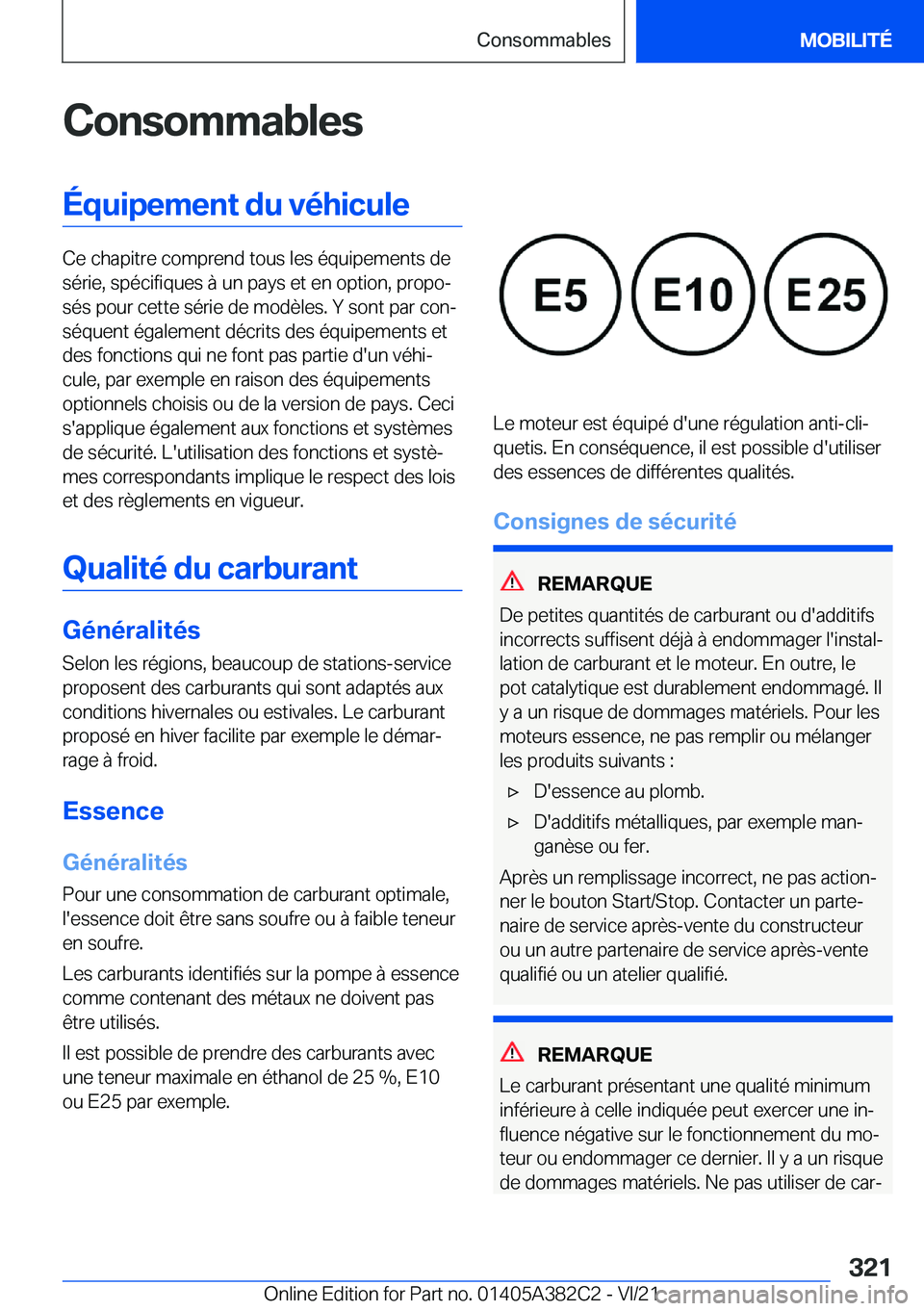 BMW Z4 2022  Notices Demploi (in French) �C�o�n�s�o�m�m�a�b�l�e�s�