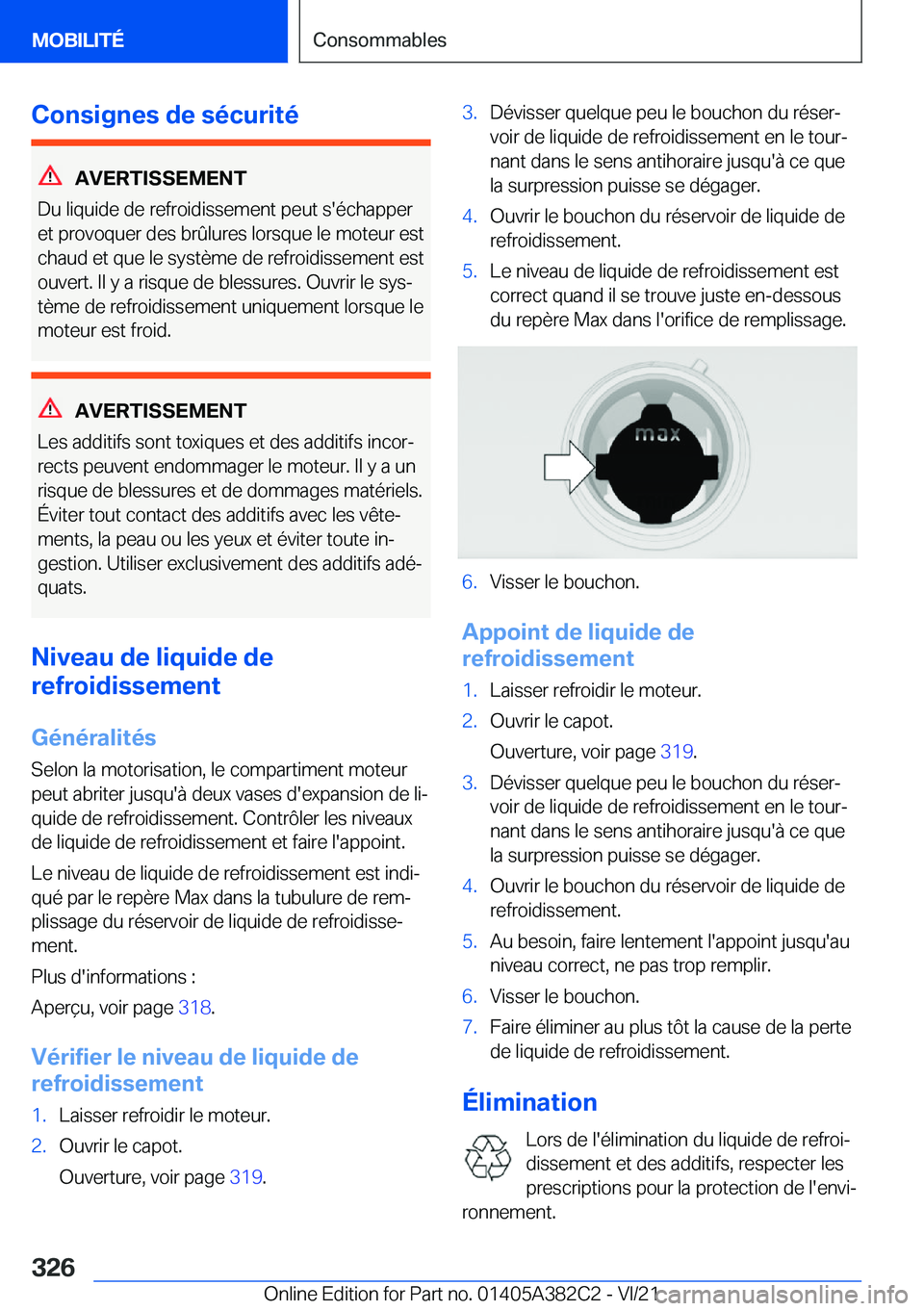BMW Z4 2022  Notices Demploi (in French) �C�o�n�s�i�g�n�e�s��d�e��s�é�c�u�r�i�t�é
�A�V�E�R�T�I�S�S�E�M�E�N�T
�D�u��l�i�q�u�i�d�e��d�e��r�e�f�r�o�i�d�i�s�s�e�m�e�n�t��p�e�u�t��s�'�é�c�h�a�p�p�e�r
�e�t��p�r�o�v�o�q�u�e�r��d�e�s