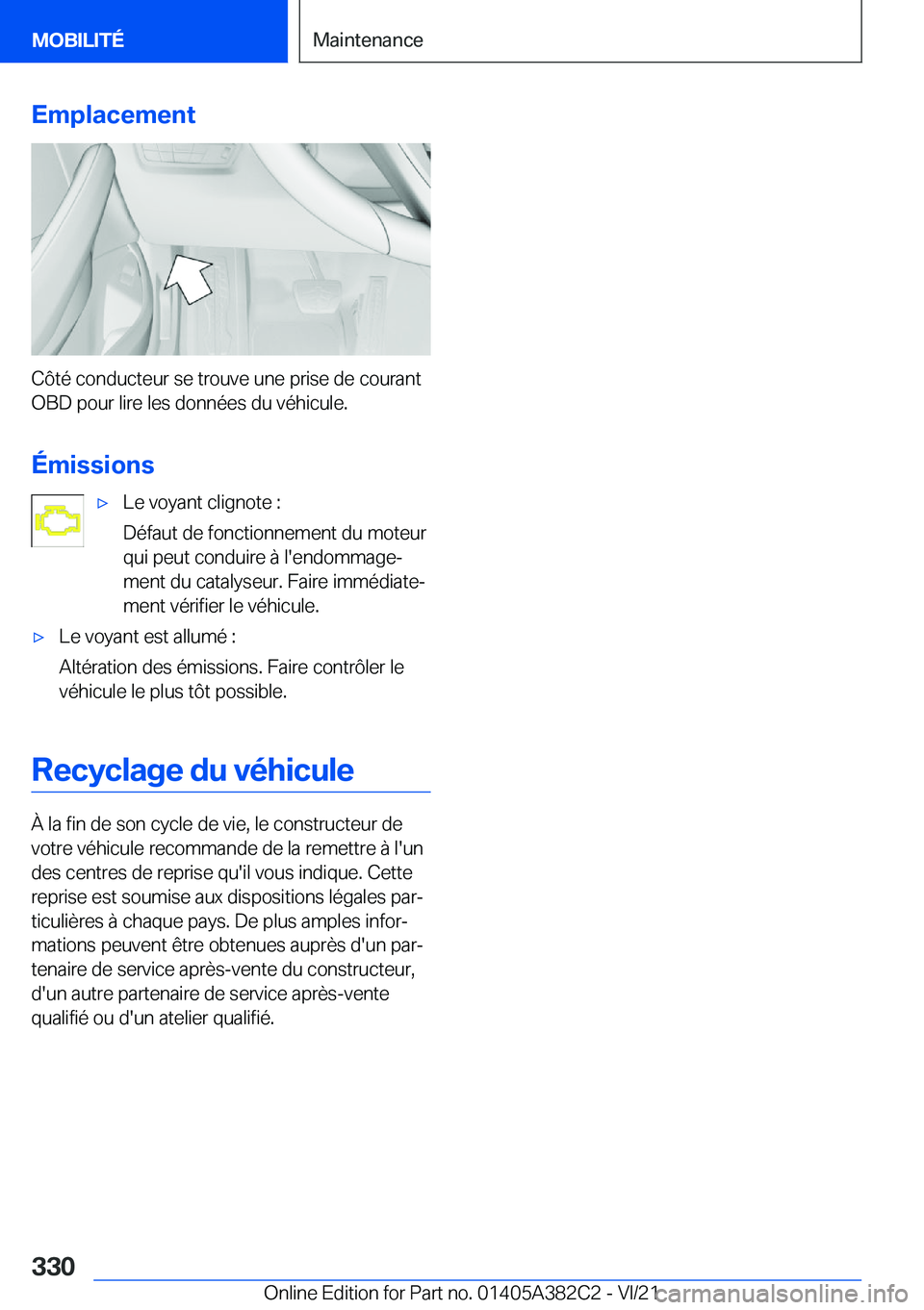 BMW Z4 2022  Notices Demploi (in French) �E�m�p�l�a�c�e�m�e�n�t
�C�