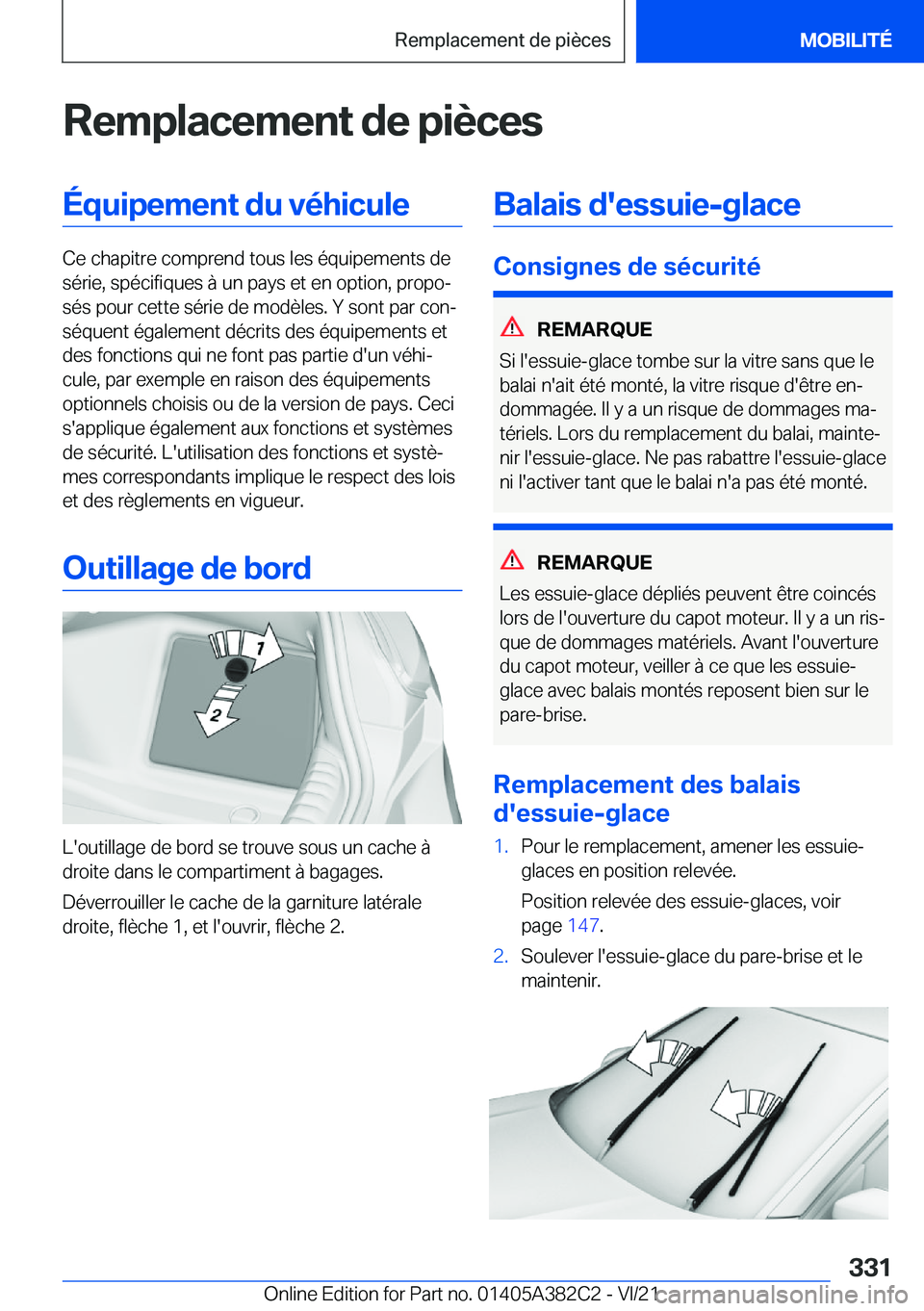 BMW Z4 2022  Notices Demploi (in French) �R�e�m�p�l�a�c�e�m�e�n�t��d�e��p�i�è�c�e�s�
