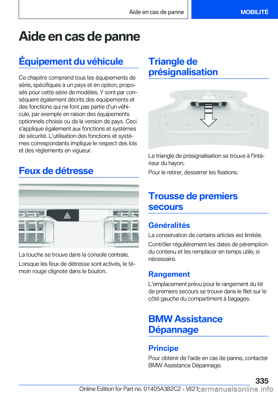 BMW Z4 2022  Notices Demploi (in French) �A�i�d�e��e�n��c�a�s��d�e��p�a�n�n�e�