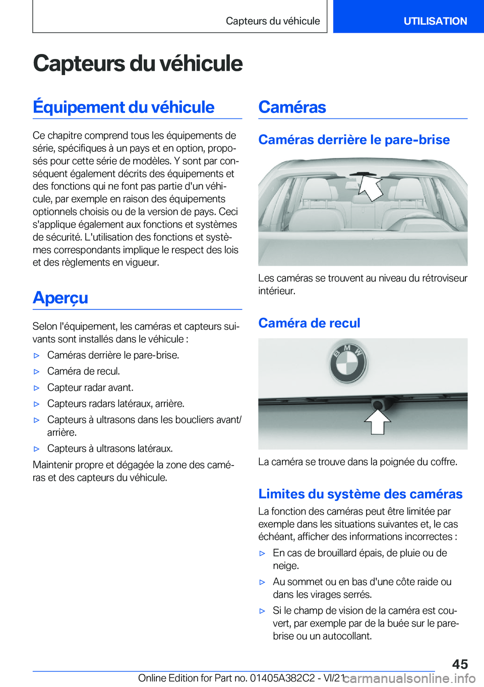 BMW Z4 2022  Notices Demploi (in French) �C�a�p�t�e�u�r�s��d�u��v�é�h�i�c�u�l�e�