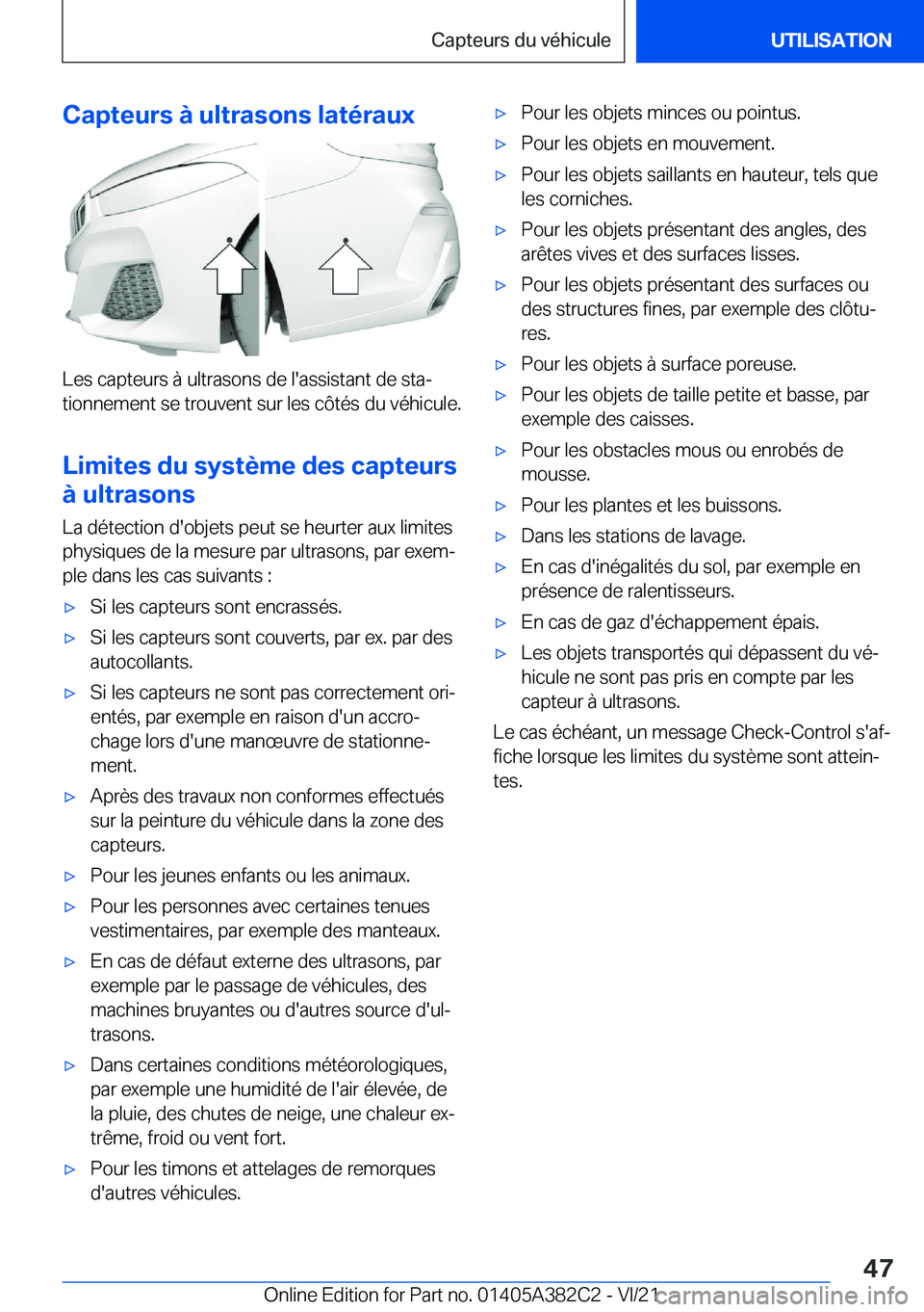 BMW Z4 2022  Notices Demploi (in French) �C�a�p�t�e�u�r�s��