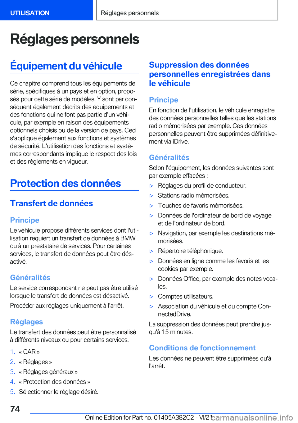 BMW Z4 2022  Notices Demploi (in French) �R�é�g�l�a�g�e�s��p�e�r�s�o�n�n�e�l�s�