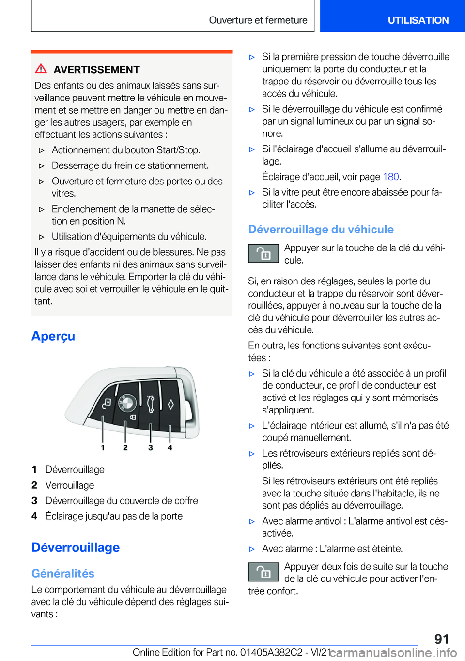BMW Z4 2022  Notices Demploi (in French) �A�V�E�R�T�I�S�S�E�M�E�N�T
�D�e�s��e�n�f�a�n�t�s��o�u��d�e�s��a�n�i�m�a�u�x��l�a�i�s�s�é�s��s�a�n�s��s�u�rj
�v�e�i�l�l�a�n�c�e��p�e�u�v�e�n�t��m�e�t�t�r�e��l�e��v�é�h�i�c�u�l�e��e�n��m