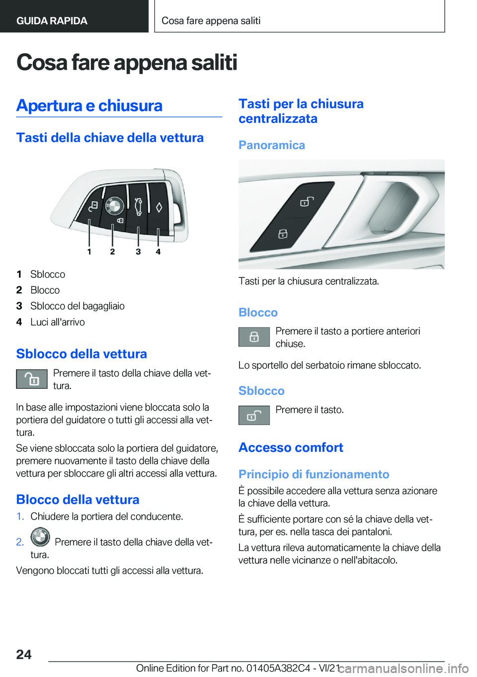 BMW Z4 2022  Libretti Di Uso E manutenzione (in Italian) �C�o�s�a��f�a�r�e��a�p�p�e�n�a��s�a�l�i�t�i�A�p�e�r�t�u�r�a��e��c�h�i�u�s�u�r�a
�T�a�s�t�i��d�e�l�l�a��c�h�i�a�v�e��d�e�l�l�a��v�e�t�t�u�r�a
�1�S�b�l�o�c�c�o�2�B�l�o�c�c�o�3�S�b�l�o�c�c�o��d