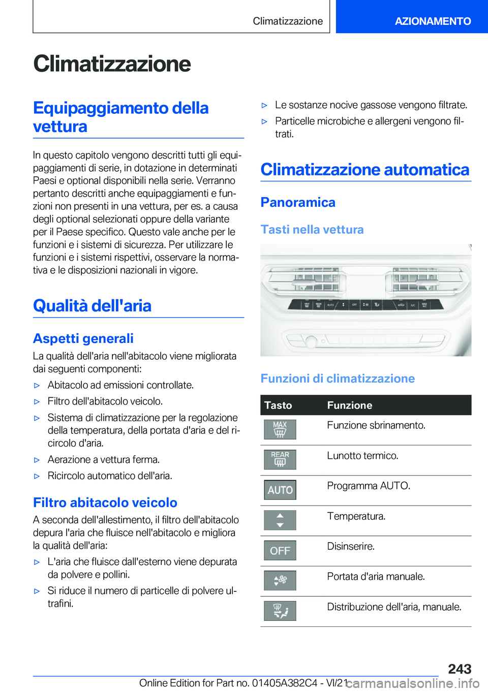 BMW Z4 2022  Libretti Di Uso E manutenzione (in Italian) �C�l�i�m�a�t�i�z�z�a�z�i�o�n�e�E�q�u�i�p�a�g�g�i�a�m�e�n�t�o��d�e�l�l�a�v�e�t�t�u�r�a
�I�n��q�u�e�s�t�o��c�a�p�i�t�o�l�o��v�e�n�g�o�n�o��d�e�s�c�r�i�t�t�i��t�u�t�t�i��g�l�i��e�q�u�iª
�p�a�g�