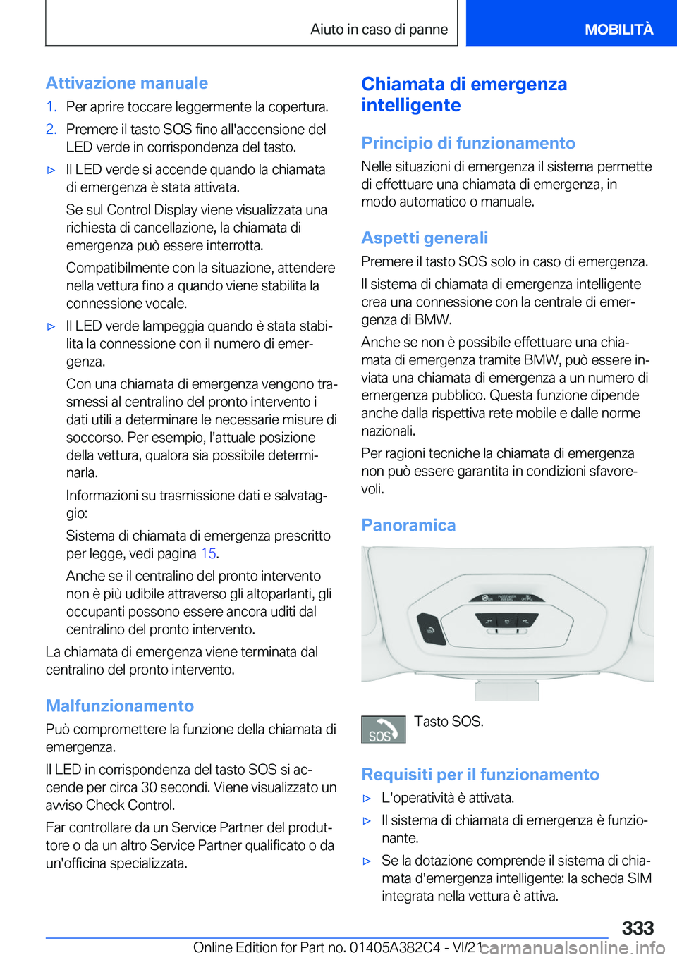 BMW Z4 2022  Libretti Di Uso E manutenzione (in Italian) �A�t�t�i�v�a�z�i�o�n�e��m�a�n�u�a�l�e�1�.�P�e�r��a�p�r�i�r�e��t�o�c�c�a�r�e��l�e�g�g�e�r�m�e�n�t�e��l�a��c�o�p�e�r�t�u�r�a�.�2�.�P�r�e�m�e�r�e��i�l��t�a�s�t�o��S�O�S��f�i�n�o��a�l�l�'�a