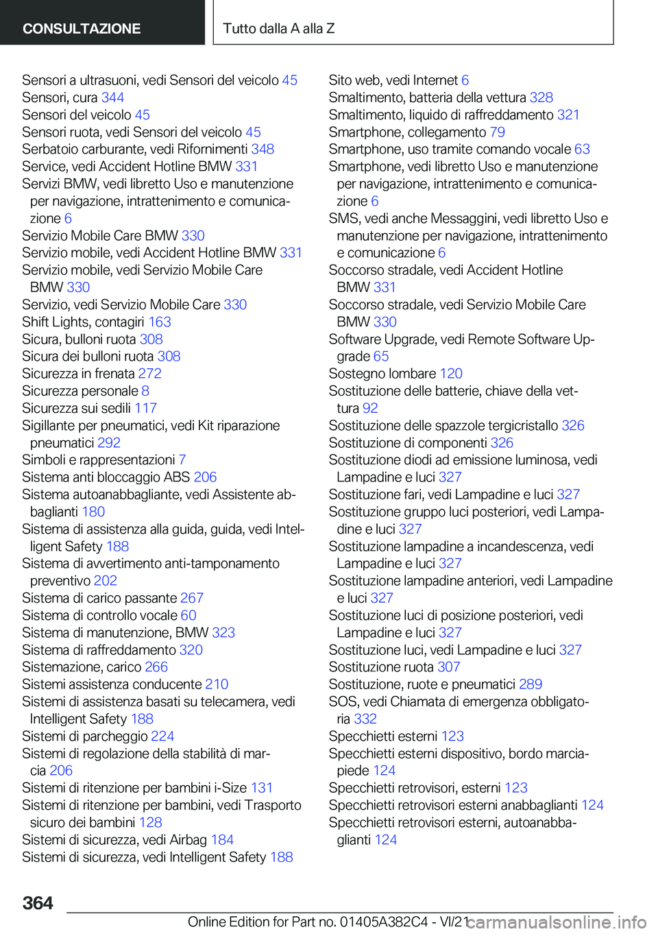 BMW Z4 2022  Libretti Di Uso E manutenzione (in Italian) �S�e�n�s�o�r�i��a��u�l�t�r�a�s�u�o�n�i�,��v�e�d�i��S�e�n�s�o�r�i��d�e�l��v�e�i�c�o�l�o��4�5�
�S�e�n�s�o�r�i�,��c�u�r�a� �3�4�4�
�S�e�n�s�o�r�i��d�e�l��v�e�i�c�o�l�o� �4�5�
�S�e�n�s�o�r�