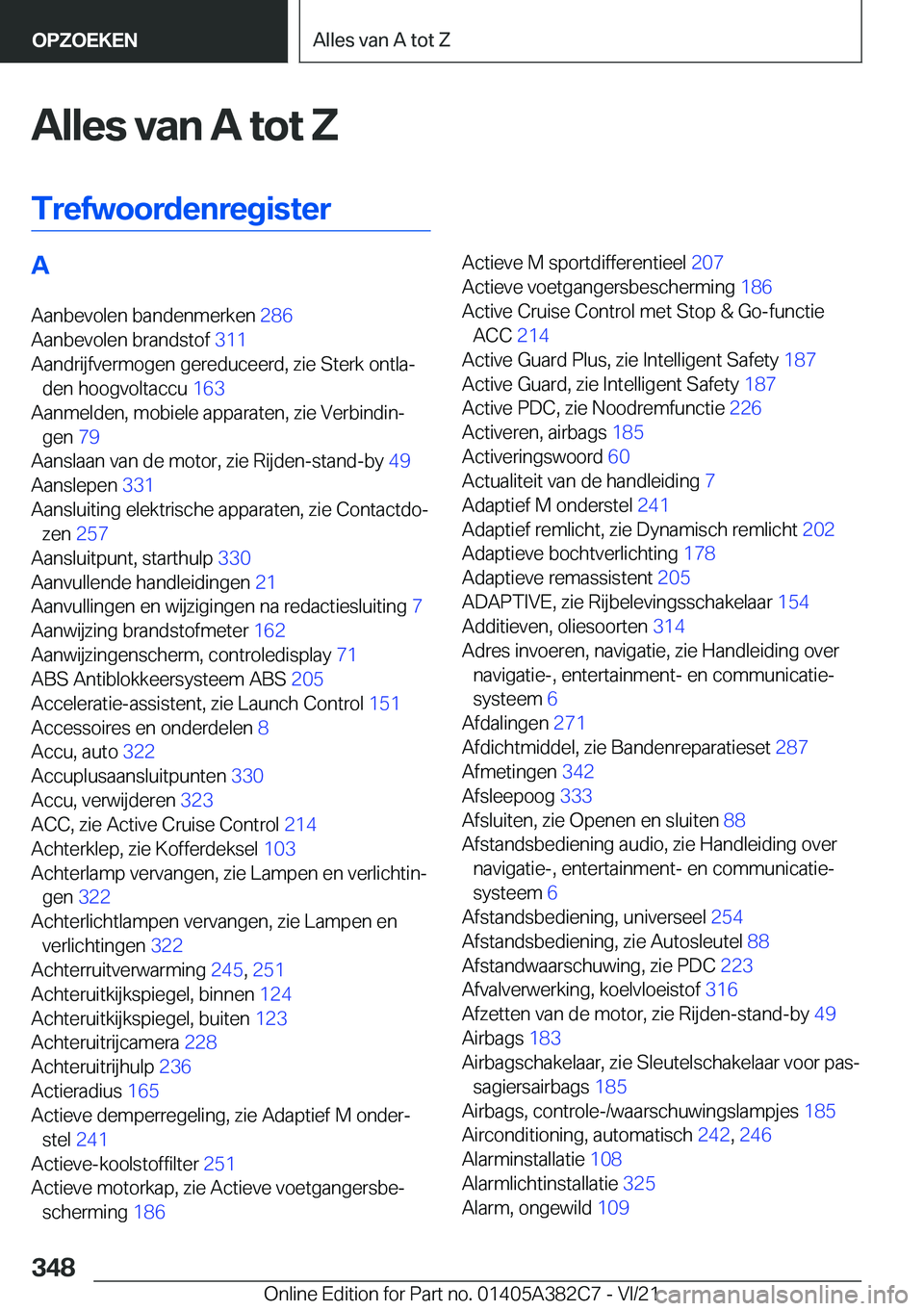 BMW Z4 2022  Instructieboekjes (in Dutch) �A�l�l�e�s��v�a�n��A��t�o�t��Z
�T�r�e�f�w�o�o�r�d�e�n�r�e�g�i�s�t�e�r�A �A�a�n�b�e�v�o�l�e�n��b�a�n�d�e�n�m�e�r�k�e�n� �2�8�6�
�A�a�n�b�e�v�o�l�e�n��b�r�a�n�d�s�t�o�f� �3�1�1�
�A�a�n�d�r�i�j