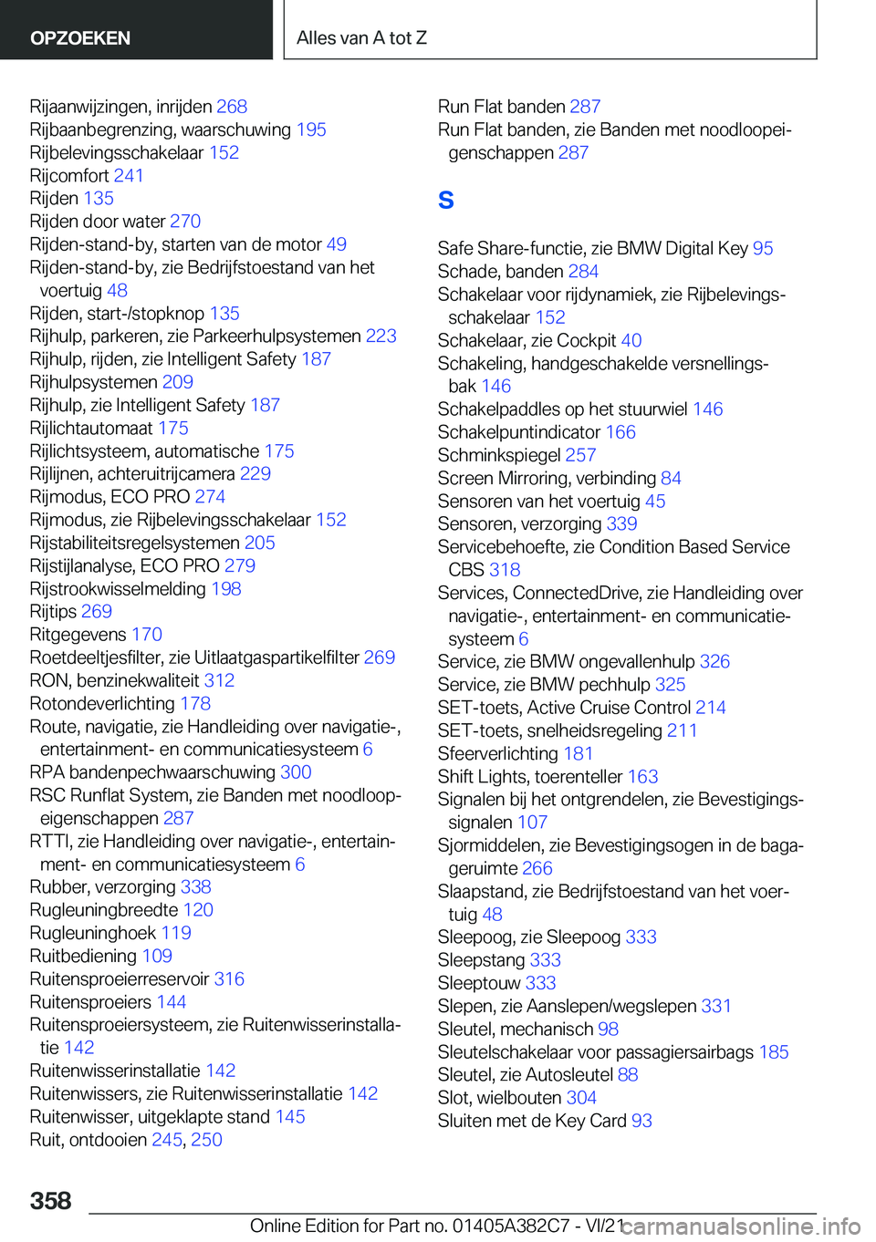 BMW Z4 2022  Instructieboekjes (in Dutch) �R�i�j�a�a�n�w�i�j�z�i�n�g�e�n�,��i�n�r�i�j�d�e�n��2�6�8�
�R�i�j�b�a�a�n�b�e�g�r�e�n�z�i�n�g�,��w�a�a�r�s�c�h�u�w�i�n�g� �1�9�5�
�R�i�j�b�e�l�e�v�i�n�g�s�s�c�h�a�k�e�l�a�a�r� �1�5�2�
�R�i�j�c�
