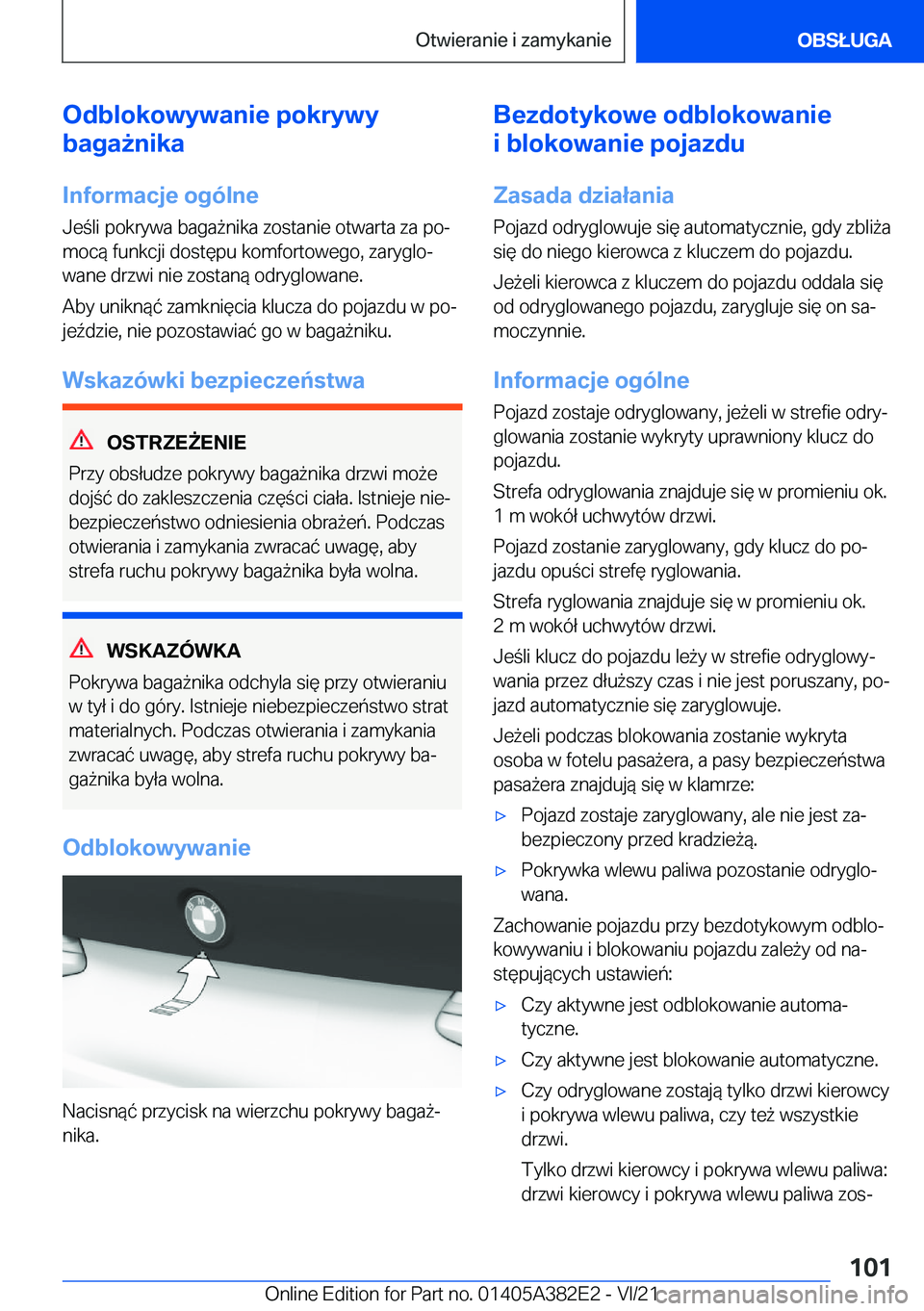 BMW Z4 2022  Instrukcja obsługi (in Polish) �O�d�b�l�o�k�o�w�y�w�a�n�i�e��p�o�k�r�y�w�y
�b�a�g�a9�n�i�k�a
�I�n�f�o�r�m�a�c�j�e��o�g�