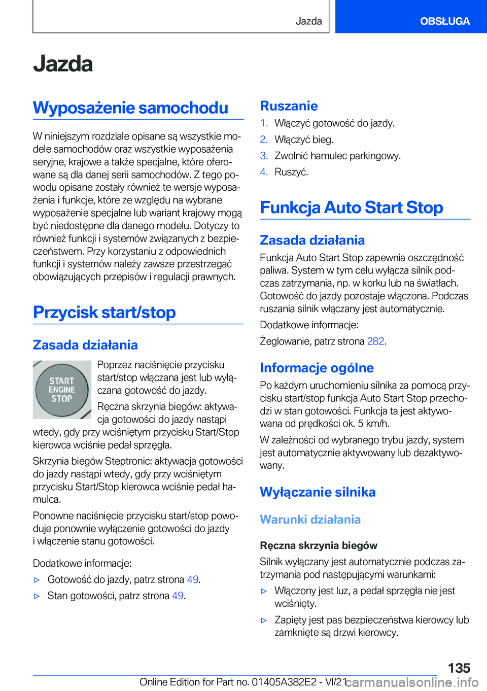BMW Z4 2022  Instrukcja obsługi (in Polish) �J�a�z�d�a�W�y�p�o�s�a9�e�n�i�e��s�a�m�o�c�h�o�d�u
�W��n�i�n�i�e�j�s�z�y�m��r�o�z�d�z�i�a�l�e��o�p�i�s�a�n�e��s�