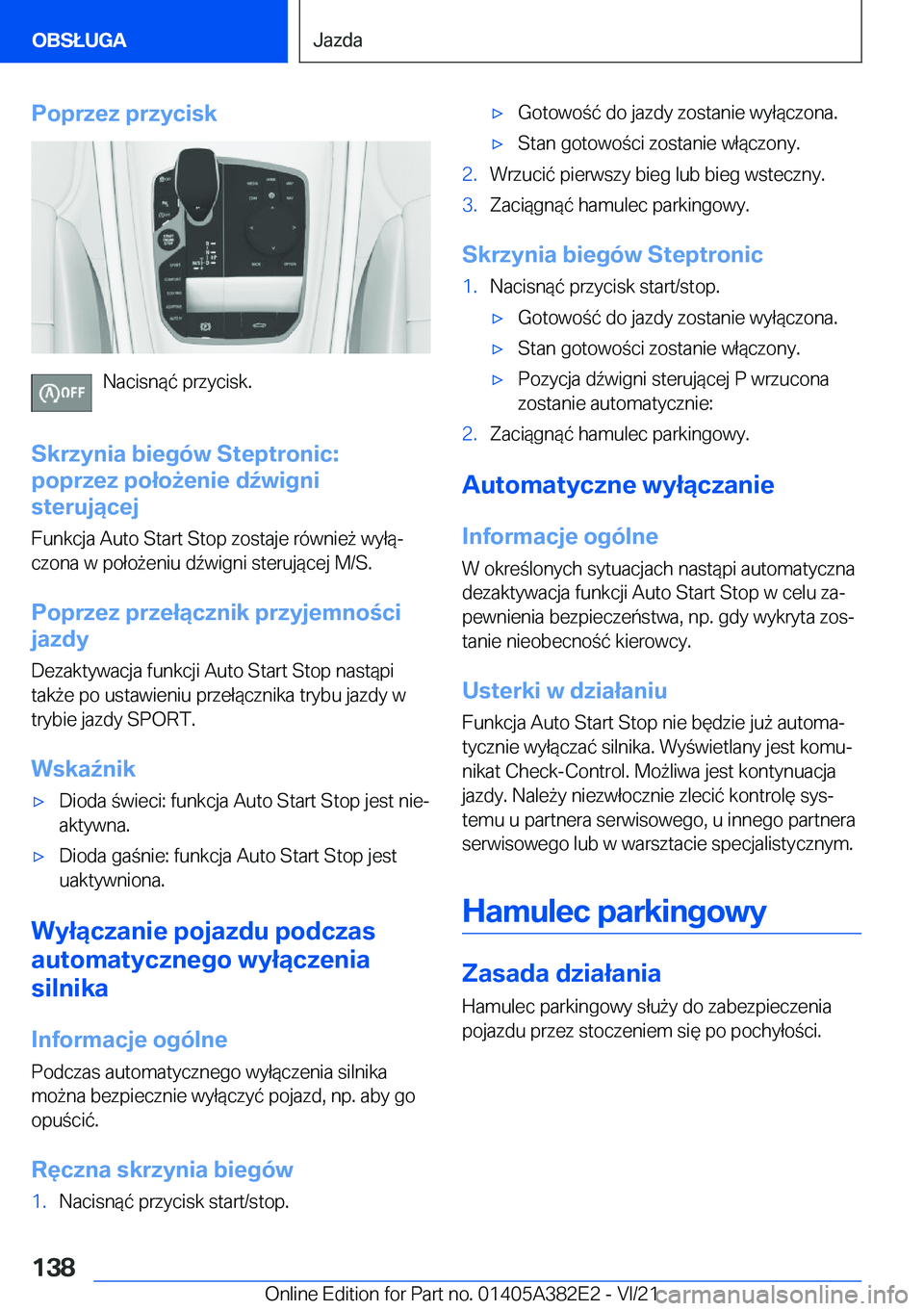BMW Z4 2022  Instrukcja obsługi (in Polish) �P�o�p�r�z�e�z��p�r�z�y�c�i�s�k
�N�a�c�i�s�n�