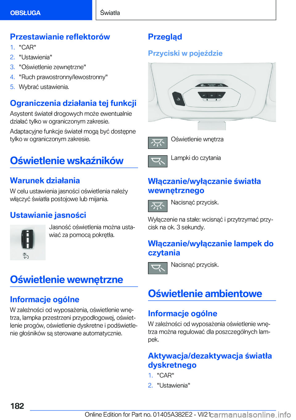 BMW Z4 2022  Instrukcja obsługi (in Polish) �P�r�z�e�s�t�a�w�i�a�n�i�e��r�e�f�l�e�k�t�o�r�