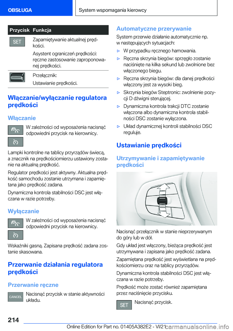 BMW Z4 2022  Instrukcja obsługi (in Polish) �P�r�z�y�c�i�s�k�F�u�n�k�c�j�a�Z�a�p�a�m�i�
