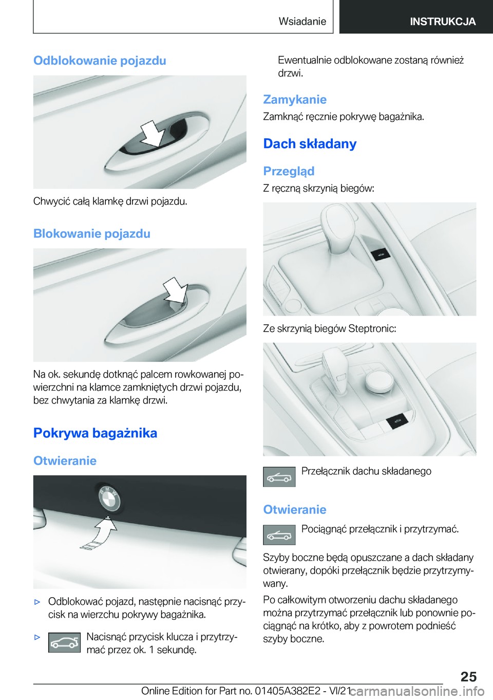 BMW Z4 2022  Instrukcja obsługi (in Polish) �O�d�b�l�o�k�o�w�a�n�i�e��p�o�j�a�z�d�u
�C�h�w�y�c�i�