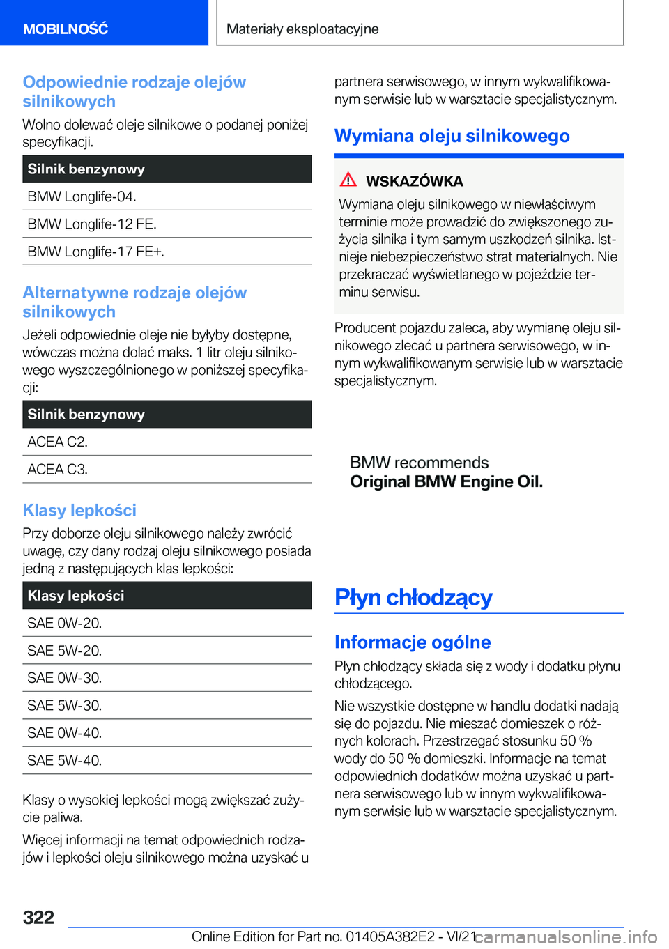 BMW Z4 2022  Instrukcja obsługi (in Polish) �O�d�p�o�w�i�e�d�n�i�e��r�o�d�z�a�j�e��o�l�e�j�
