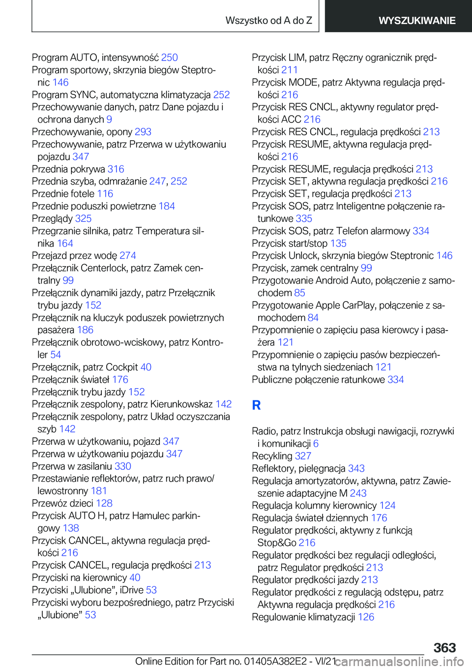 BMW Z4 2022  Instrukcja obsługi (in Polish) �P�r�o�g�r�a�m��A�U�T�O�,��i�n�t�e�n�s�y�w�n�o�