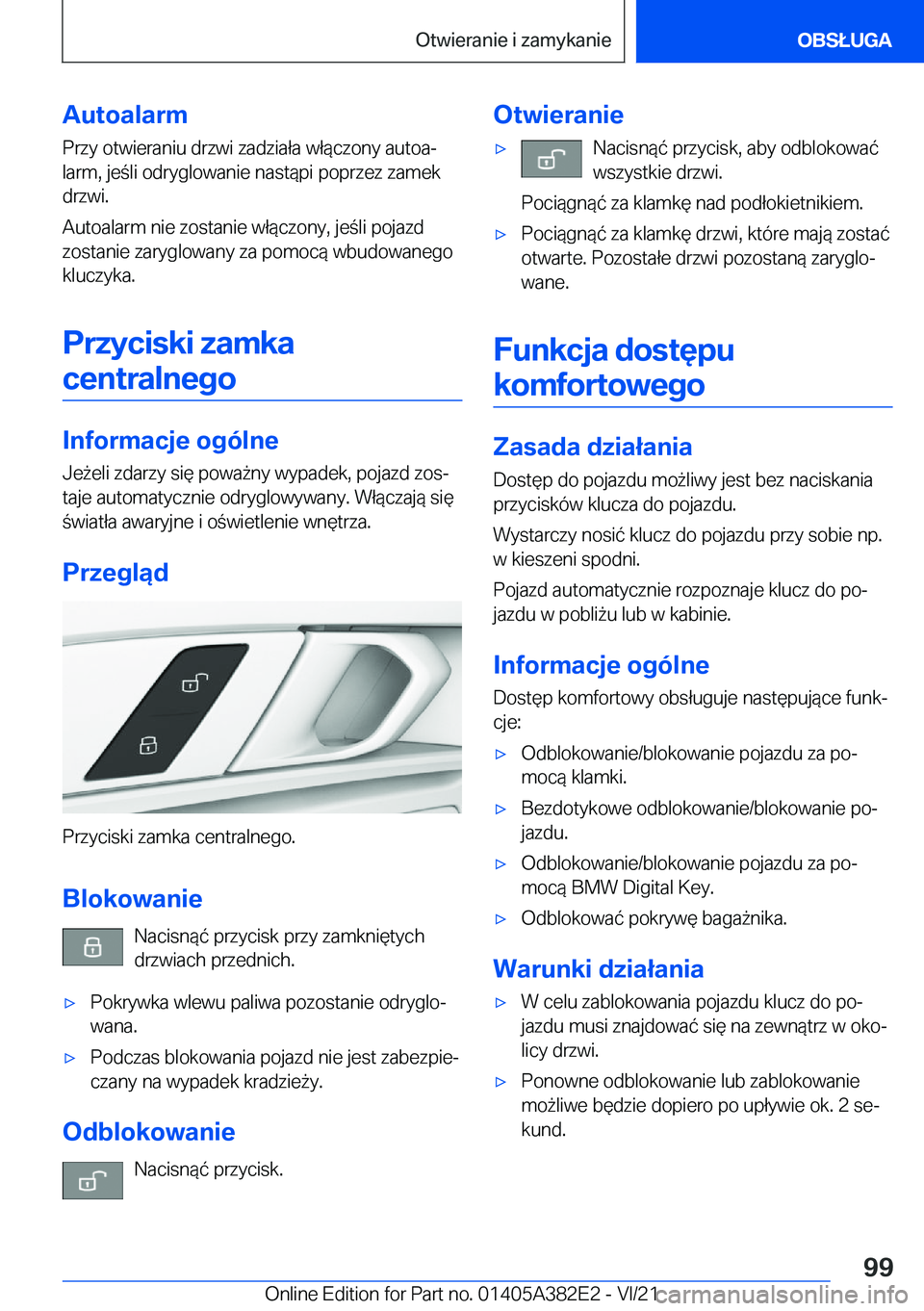 BMW Z4 2022  Instrukcja obsługi (in Polish) �A�u�t�o�a�l�a�r�m�P�r�z�y��o�t�w�i�e�r�a�n�i�u��d�r�z�w�i��z�a�d�z�i�a�ł�a��w�ł�
