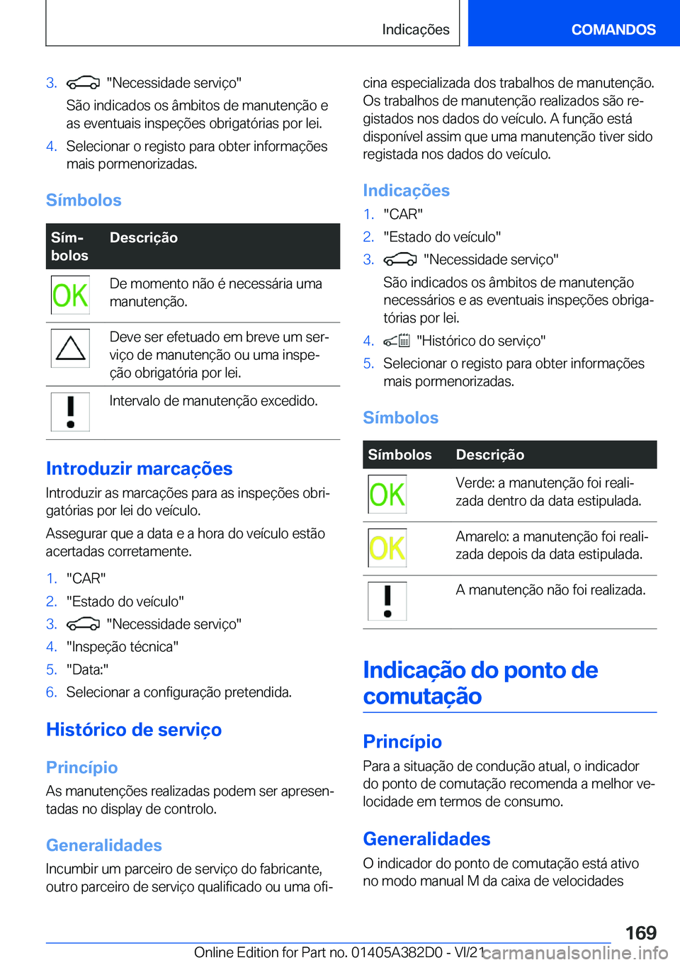 BMW Z4 2022  Manual do condutor (in Portuguese) �3�.����N�e�c�e�s�s�i�d�a�d�e��s�e�r�v�i�