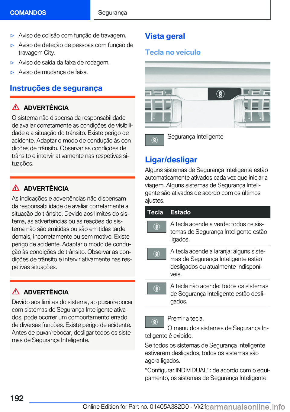 BMW Z4 2022  Manual do condutor (in Portuguese) x�A�v�i�s�o��d�e��c�o�l�i�s�ã�o��c�o�m��f�u�n�