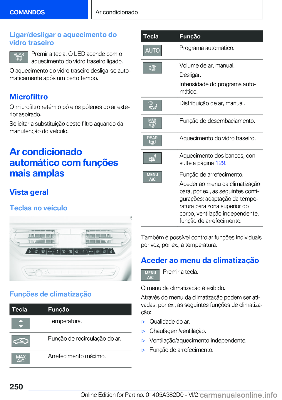 BMW Z4 2022  Manual do condutor (in Portuguese) �L�i�g�a�r�/�d�e�s�l�i�g�a�r��o��a�q�u�e�c�i�m�e�n�t�o��d�o
�v�i�d�r�o��t�r�a�s�e�i�r�o
�P�r�e�m�i�r��a��t�e�c�l�a�.��O��L�E�D��a�c�e�n�d�e��c�o�m��o
�a�q�u�e�c�i�m�e�n�t�o��d�o��v�i�d�r�