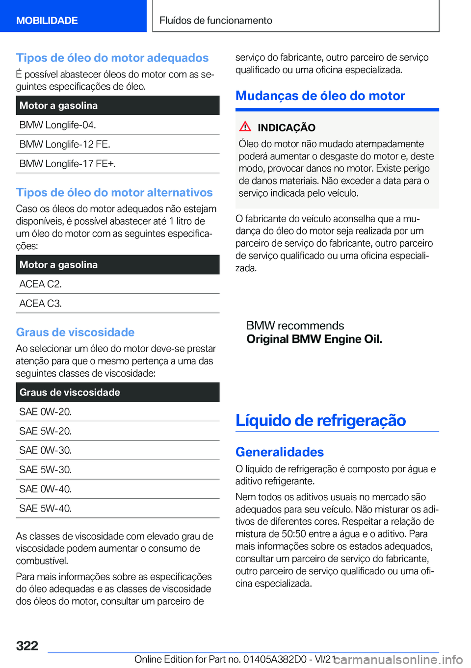 BMW Z4 2022  Manual do condutor (in Portuguese) �T�i�p�o�s��d�e��