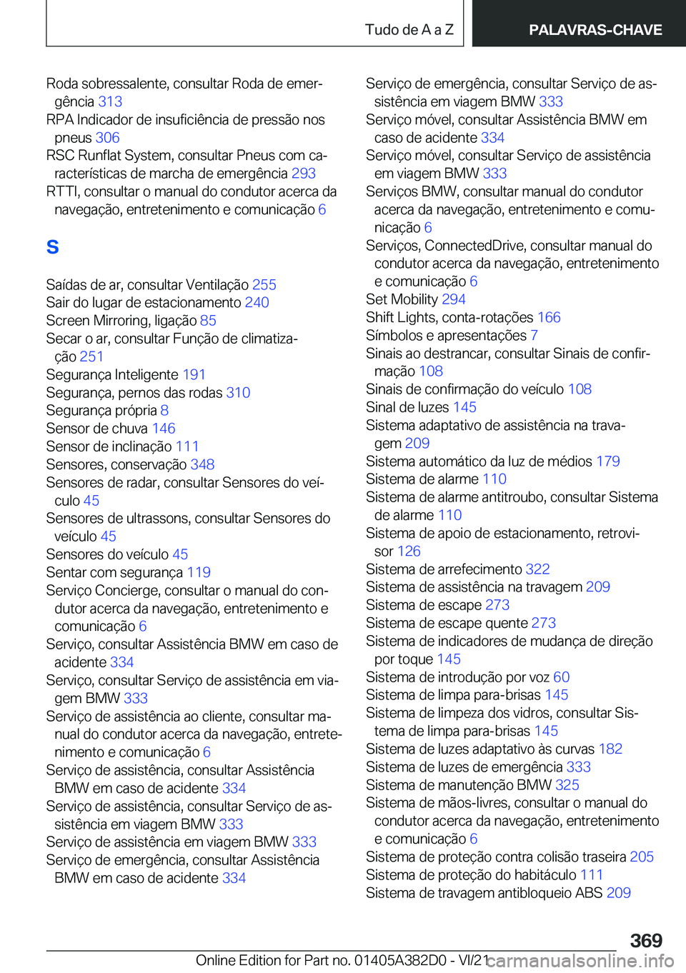 BMW Z4 2022  Manual do condutor (in Portuguese) �R�o�d�a��s�o�b�r�e�s�s�a�l�e�n�t�e�,��c�o�n�s�u�l�t�a�r��R�o�d�a��d�e��e�m�e�rª�g�ê�n�c�i�a� �3�1�3�
�R�P�A��I�n�d�i�c�a�d�o�r��d�e��i�n�s�u�f�i�c�i�ê�n�c�i�a��d�e��p�r�e�s�s�ã�o��n