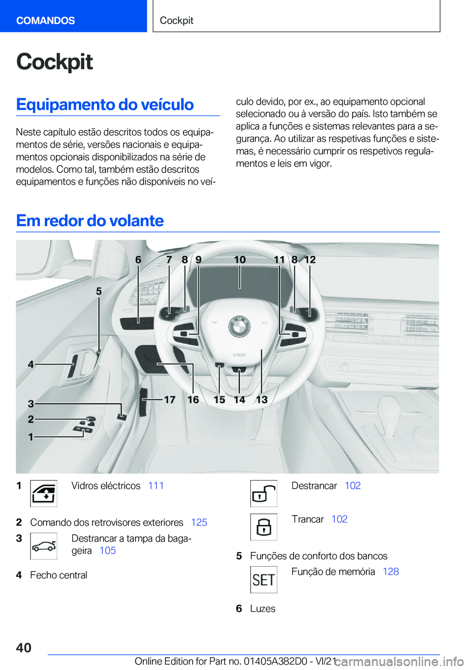BMW Z4 2022  Manual do condutor (in Portuguese) �C�o�c�k�p�i�t�E�q�u�i�p�a�m�e�n�t�o��d�o��v�e�