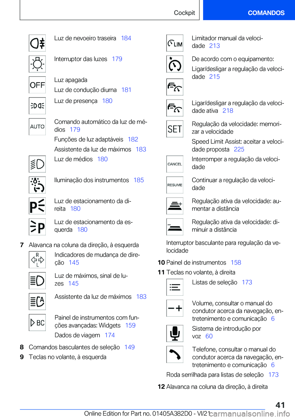 BMW Z4 2022  Manual do condutor (in Portuguese) �L�u�z��d�e��n�e�v�o�e�i�r�o��t�r�a�s�e�i�r�a\_�1�8�4�I�n�t�e�r�r�u�p�t�o�r��d�a�s��l�u�z�e�s\_�1�7�9�L�u�z��a�p�a�g�a�d�a
�L�u�z��d�e��c�o�n�d�u�